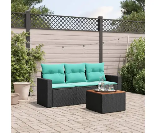 Sofos Komplektas Su Pagalvėlėmis, 4 Dalių, Juodas, Poliratanas