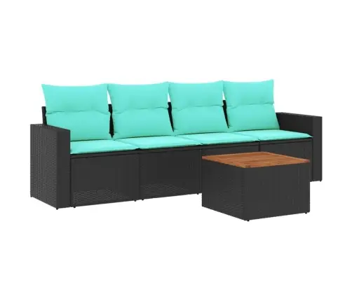 Sofos Komplektas Su Pagalvėlėmis, 5 Dalių, Juodas, Poliratanas