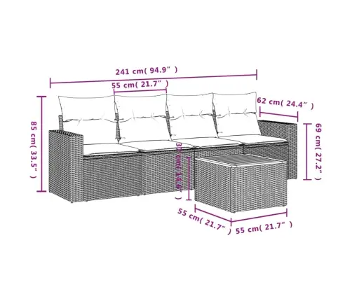 Sofos Komplektas Su Pagalvėlėmis, 5 Dalių, Juodas, Poliratanas