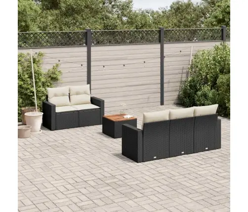 Sofos Komplektas Su Pagalvėlėmis, 6 Dalių, Juodas, Poliratanas