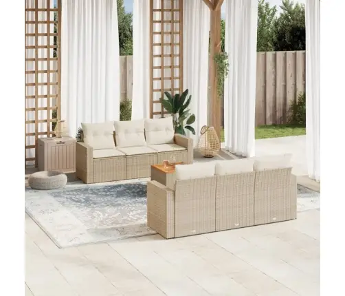 7-Daļīgs Dārza Dīvāna Komplekts, Matrači, Bēša Pe Rotangpalma Vidaxl