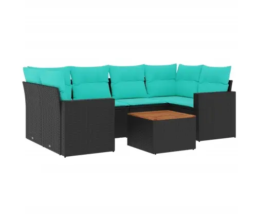 7-Daļīgs Dārza Dīvāna Komplekts Ar Matračiem, Melna Rotangpalma Vidaxl