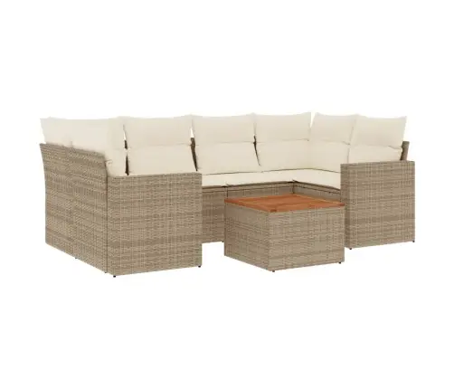 7-Daļīgs Dārza Dīvāna Komplekts, Matrači, Bēša Pe Rotangpalma Vidaxl