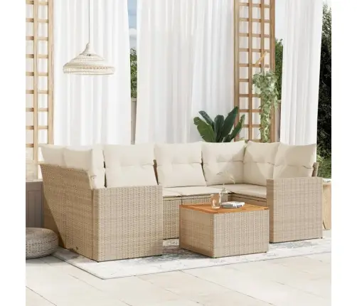 7-Daļīgs Dārza Dīvāna Komplekts, Matrači, Bēša Pe Rotangpalma Vidaxl