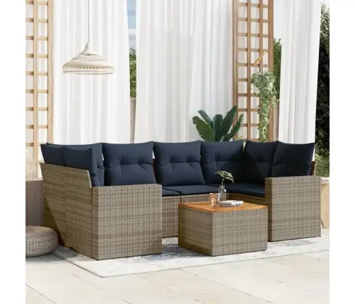 Sofos Komplektas Su Pagalvėlėmis, 7 Dalių, Pilkas, Poliratanas