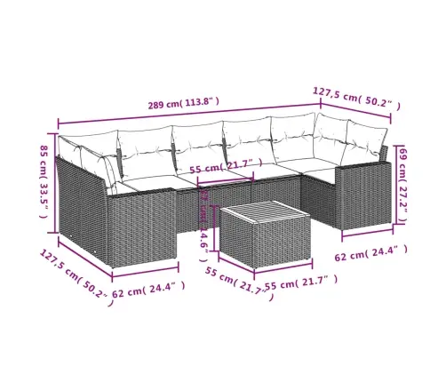 8-Daļīgs Dārza Dīvāna Komplekts, Matrači, Melna Pe Rotangpalma Vidaxl