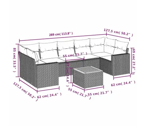 Sofos Komplektas Su Pagalvėlėmis, 8 Dalių, Pilkas, Poliratanas