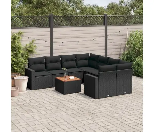 9-Daļīgs Dārza Dīvāna Komplekts, Matrači, Melna Pe Rotangpalma Vidaxl