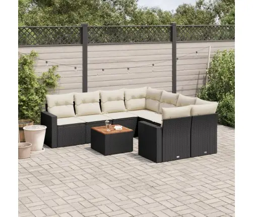 9-Daļīgs Dārza Dīvāna Komplekts, Matrači, Melna Pe Rotangpalma Vidaxl