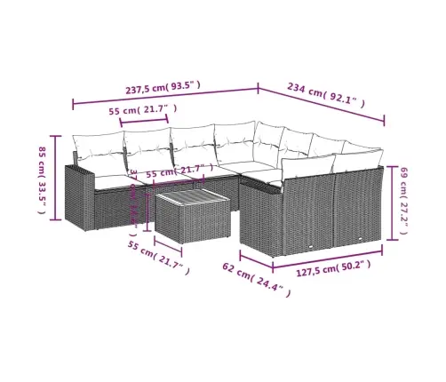 Sofos Komplektas Su Pagalvėlėmis, 9 Dalių, Smėlio, Poliratanas