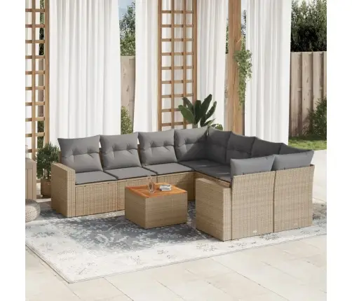 Sofos Komplektas Su Pagalvėlėmis, 9 Dalių, Smėlio, Poliratanas