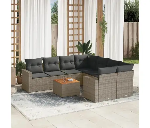 9-Daļīgs Dārza Dīvāna Komplekts Ar Matračiem, Pelēks Pe Pinums Vidaxl