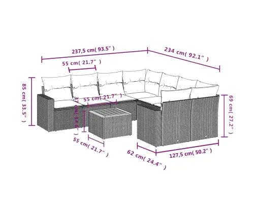 9-Osaline Aiadiivani Komplekt Patjadega, Hall, Polürotang