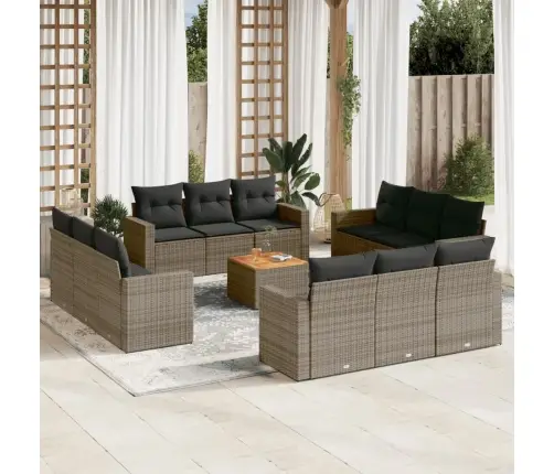 13-Daļīgs Dārza Dīvānu Komplekts Ar Matračiem, Pelēks Pe Vidaxl