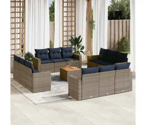 13-Daļīgs Dārza Dīvānu Komplekts Ar Matračiem, Pelēks Pe Vidaxl