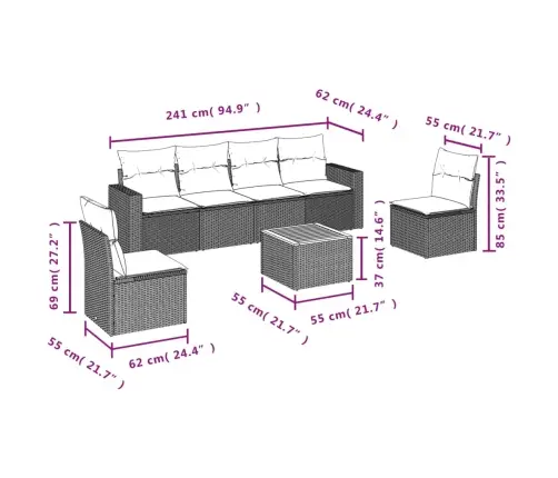 7-Osaline Aiadiivani Komplekt Patjadega, Beež, Polürotang