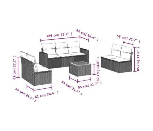 8-Daļīgs Dārza Dīvāna Komplekts, Matrači, Melna Pe Rotangpalma Vidaxl