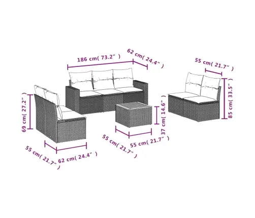 8-Daļīgs Dārza Dīvāna Komplekts, Matrači, Melna Pe Rotangpalma Vidaxl