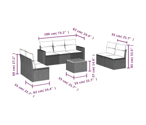 8-Daļīgs Dārza Dīvāna Komplekts Ar Matračiem, Pelēks Pe Pinums Vidaxl
