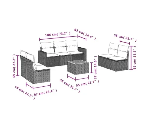 8-Daļīgs Dārza Dīvāna Komplekts Ar Matračiem Pelēka Rotangpalma Vidaxl