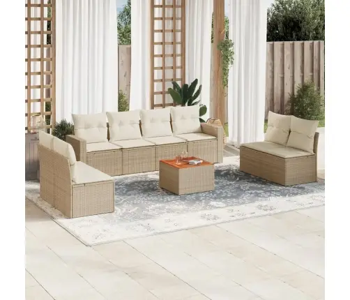 9-Daļīgs Dārza Dīvānu Komplekts, Matrači, Bēša Pe Rotangpalma Vidaxl