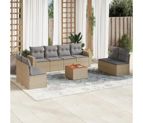 9-Daļīgs Dārza Dīvāna Komplekts, Matrači, Bēša Pe Rotangpalma Vidaxl