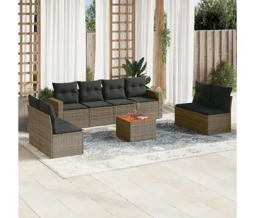 9-Daļīgs Dārza Dīvāna Komplekts Ar Matračiem, Pelēks Pe Pinums Vidaxl