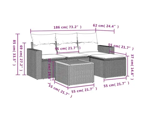 Sofos Komplektas Su Pagalvėlėmis, 5 Dalių, Smėlio, Poliratanas