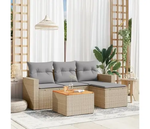 Sofos Komplektas Su Pagalvėlėmis, 5 Dalių, Smėlio, Poliratanas