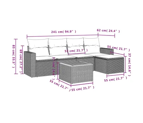 6-Daļīgs Dārza Dīvāna Komplekts, Matrači, Melna Pe Rotanpalma Vidaxl