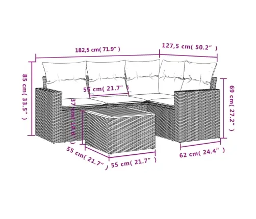 5-Daļīgs Dārza Dīvāna Komplekts Ar Matračiem, Melna Rotangpalma Vidaxl