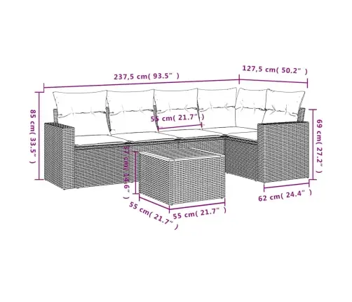 6-Osaline Aiadiivani Komplekt Patjadega, Hall, Polürotang