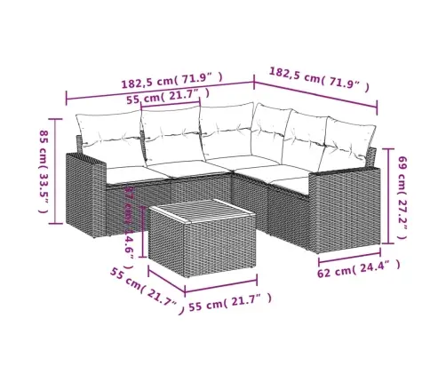 6-Osaline Aiadiivani Komplekt Patjadega, Hall, Polürotang 6-Osaline Aiadiivani Komplekt Patjadega, Hall, Polürotang
