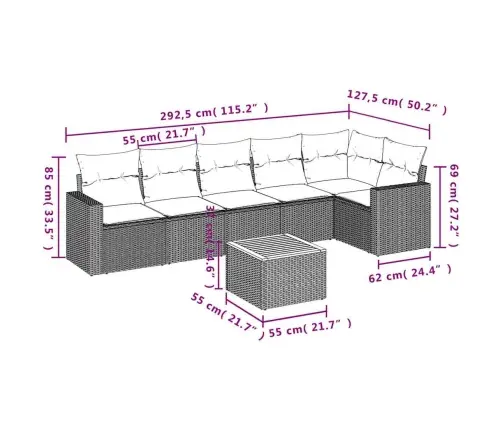 7-Daļīgs Dārza Dīvāna Komplekts Ar Matračiem, Melna Pe Vidaxl