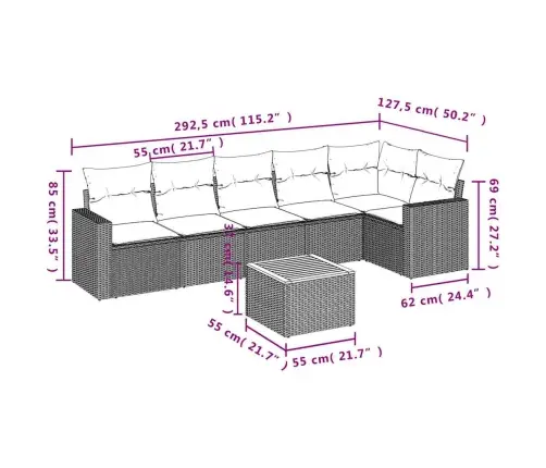 Sofos Komplektas Su Pagalvėlėmis, 7 Dalių, Pilkas, Poliratanas