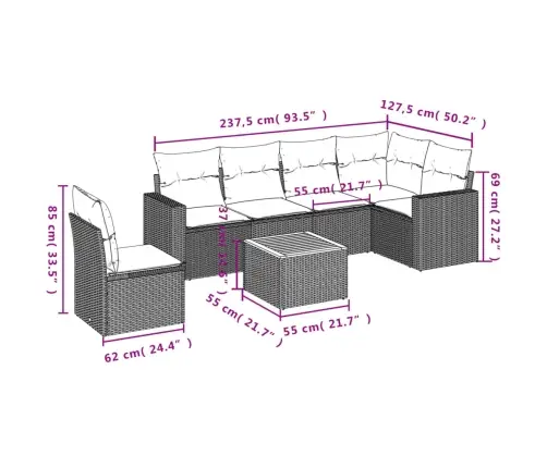 Sofos Komplektas Su Pagalvėlėmis, 7 Dalių, Pilkas, Poliratanas
