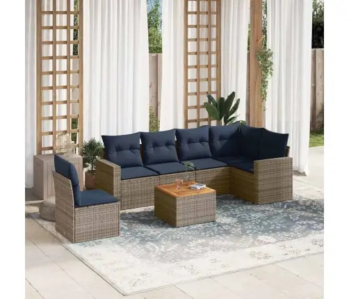 Sofos Komplektas Su Pagalvėlėmis, 7 Dalių, Pilkas, Poliratanas