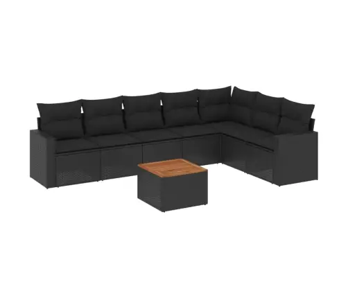 Sofos Komplektas Su Pagalvėlėmis, 8 Dalių, Juodas, Poliratanas