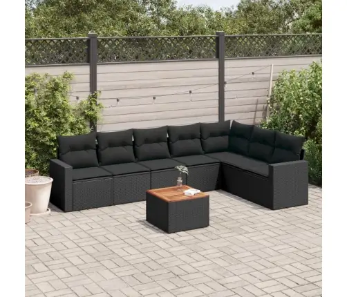 Sofos Komplektas Su Pagalvėlėmis, 8 Dalių, Juodas, Poliratanas