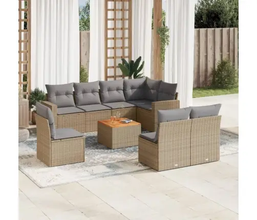 Sofos Komplektas Su Pagalvėlėmis, 9 Dalių, Smėlio, Poliratanas