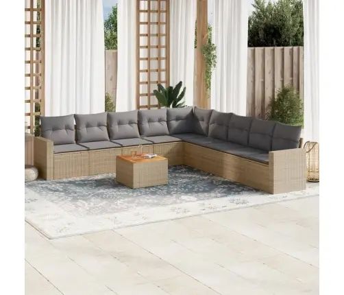 Sofos Komplektas Su Pagalvėlėmis, 10 Dalių, Smėlio, Poliratanas