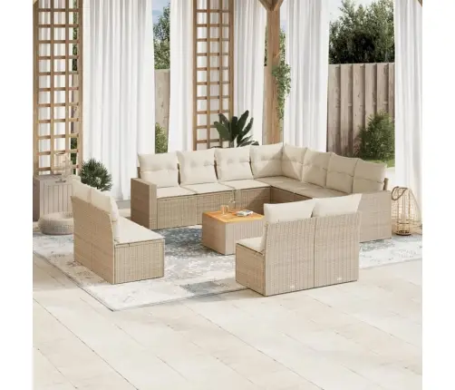 12-Daļīgs Dārza Dīvāna Komplekts, Matrači, Bēša Pe Rotangpalma Vidaxl