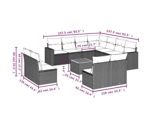 12-Osaline Aiadiivani Komplekt Patjadega, Hall, Polürotang