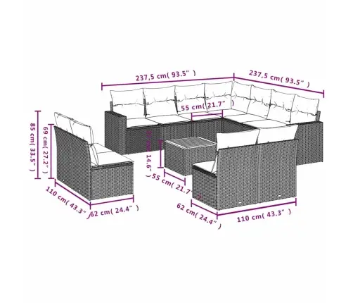 Sodo Komplektas Su Pagalvėlėmis, 12 Dalių, Pilkas, Poliratanas