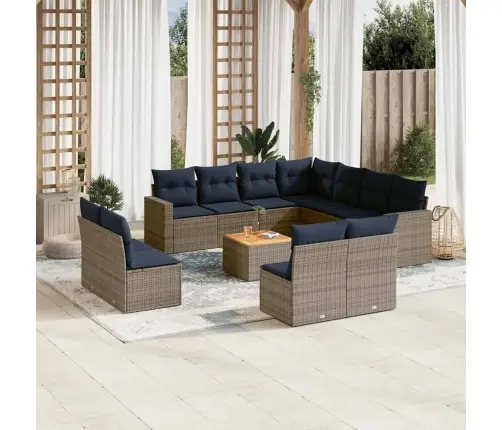 Sodo Komplektas Su Pagalvėlėmis, 12 Dalių, Pilkas, Poliratanas