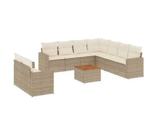 10-Daļīgs Dārza Dīvāna Komplekts, Matrači, Bēša Pe Rotangpalma Vidaxl