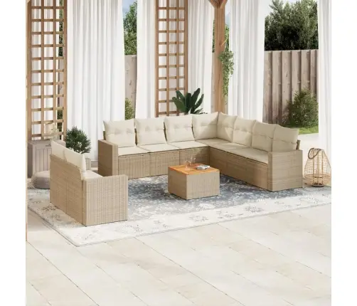 10-Daļīgs Dārza Dīvāna Komplekts, Matrači, Bēša Pe Rotangpalma Vidaxl