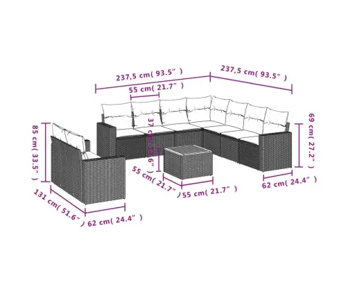 10-Daļīgs Dārza Dīvāna Komplekts Ar Matračiem, Pelēks Pe Pinums Vidaxl
