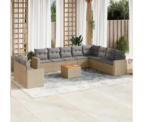 Sofos Komplektas Su Pagalvėlėmis, 11 Dalių, Smėlio, Poliratanas