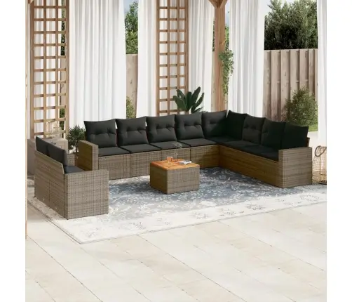 Sodo Komplektas Su Pagalvėlėmis, 11 Dalių, Pilkas, Poliratanas